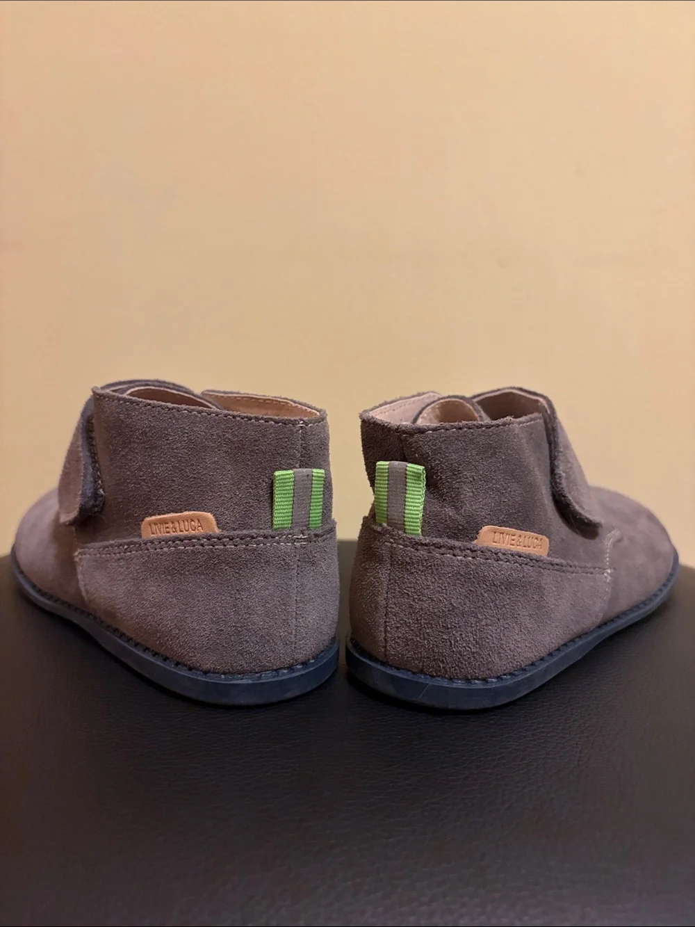 Livie & Luca Gray Suede Kids Ankle Boots with Hook-and-Loop Strap